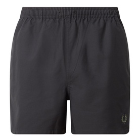 Fred Perry Laurel Wreath Swim Shorts in Black with elasticated waistband and embroidered laurel wreath logo