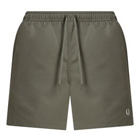 Fred Perry Laurel Logo Swim Shorts in Laurel Wreath Green, elasticated drawstring waist, embroidered laurel logo, smooth finish