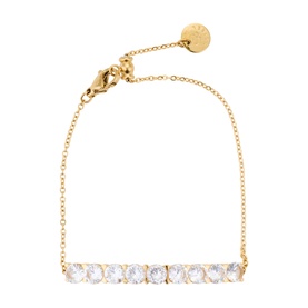 Lynott Jewellery gold-tone chain bracelet with row of clear crystal stones on bar detail and adjustable slider clasp