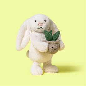 Cream Bunny With Plant 31cm