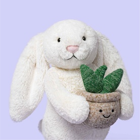 Cream Bunny With Plant 31cm