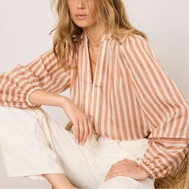 Striped Open Stitch Blouse