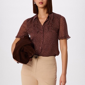 Polka Dot Sheer-Sleeve Shirt