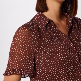 Polka Dot Sheer-Sleeve Shirt