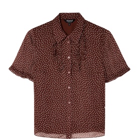 Polka Dot Sheer-Sleeve Shirt