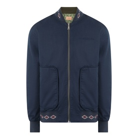 Scotch & Soda Reversible Printed Bomber Jacket in Sky Captain navy, zip fastening, patch pockets, ribbed trims with geometric print detail