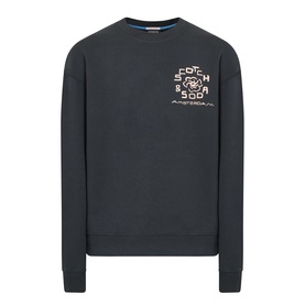 Scotch & Soda Floral Graphic Logo Sweatshirt in Meteorite, crew neck with chest logo graphic, ribbed trims, long sleeves, 100% cotton
