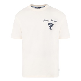 Scotch & Soda Artwork Logo T-Shirt in Eggnog, crew neck, short sleeves, chest logo graphic, 100% cotton
