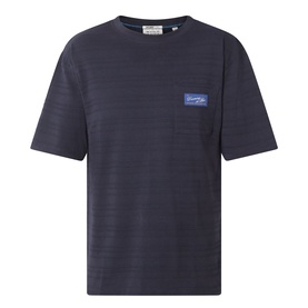 Scotch & Soda Logo Texture Jacquard Stripe T-Shirt in Sky Captain, round neck, short sleeves, chest pocket with logo patch