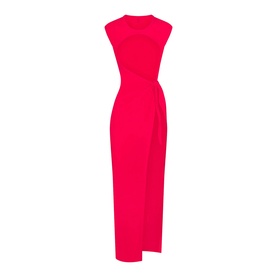 Skims carmine sleeveless maxi dress with wrap-style front split and crew neck, in smooth stretch fabric