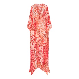 Sheer Long Kaftan Carmine Zebra Print