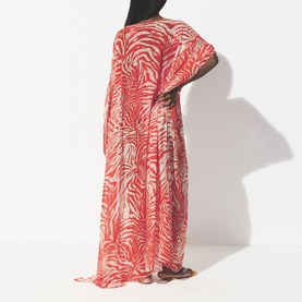 Sheer Long Kaftan Carmine Zebra Print