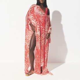Sheer Long Kaftan Carmine Zebra Print
