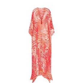 Sheer Long Kaftan Carmine Zebra Print