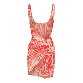 Sheer Open Front Sarong Carmine Zebra Print