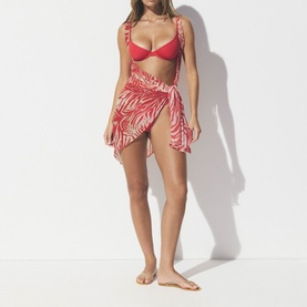Sheer Open Front Sarong Carmine Zebra Print