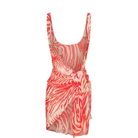 Sheer Open Front Sarong Carmine Zebra Print
