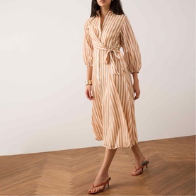Striped Wrap Tie Shirt Dress