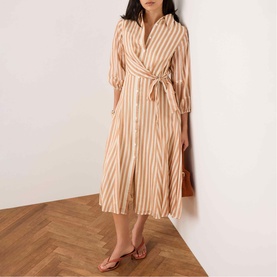 Striped Wrap Tie Shirt Dress