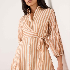 Striped Wrap Tie Shirt Dress