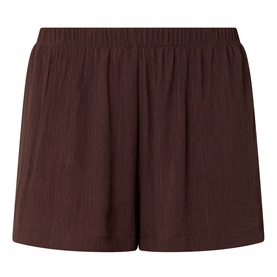 Away That Day brown textured shorts with elasticated waistband, relaxed wide-leg fit, 65% viscose and 35% polyamide fabric