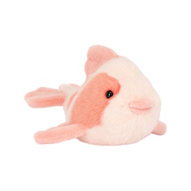 Jellycat small pink and cream plush fish soft toy with rosy cheeks and fins, lying on its side