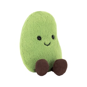 Jellycat green avocado plush soft toy with smiling face and brown corduroy feet, small size