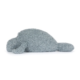 Jellycat small grey boucle texture plush turtle toy shown from side, lying flat with rounded shell and stubby limbs