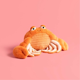 Jellycat orange plush crab soft toy with cream textured claws and legs, smiling face, medium size
