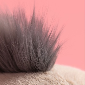 Jellycat plush toy close-up showing grey fluffy mane detail against a pink background