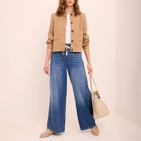 Tie Waist High-Rise Wide Leg Jeans