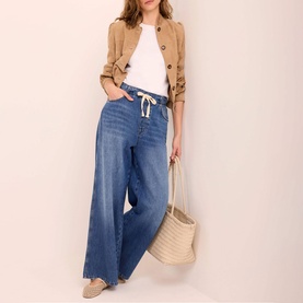 Tie Waist High-Rise Wide Leg Jeans