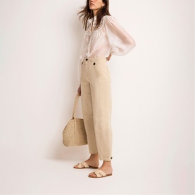 Washed Mid-Rise Barrel Leg Chinos