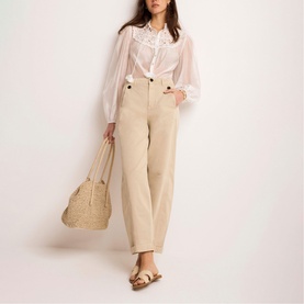 Washed Mid-Rise Barrel Leg Chinos