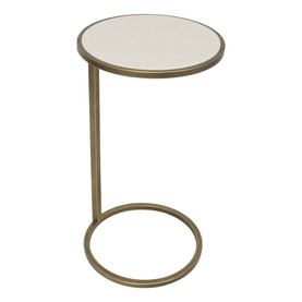 Mindy Browne Oscar Round Side Table in gold with white marble top, circular base frame, and slim stem support