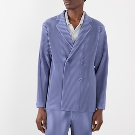 Pleated Double-Breasted Blazer