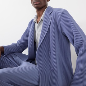Pleated Double-Breasted Blazer