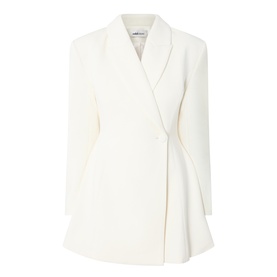 Odd Muse cream double-breasted blazer dress with structured shoulders, three-quarter sleeves, and fitted silhouette