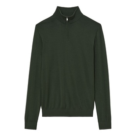Reiss dark green merino half-zip jumper with ribbed cuffs, hem and funnel neck collar