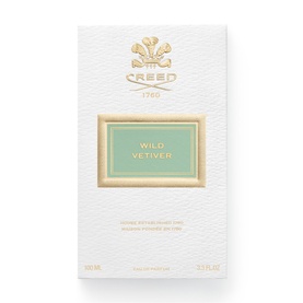 CREED Wild Vetiver Eau De Parfum 100ml, white textured box with gold-framed teal label and gold crest emblem