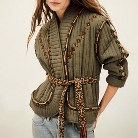 Cocoon Embroidered Belted Jacket