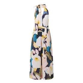 Ted Baker Camea Floral Print Jumpsuit in Navy, halterneck tie detail, wide-leg silhouette, large floral print, sleeveless