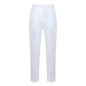 Ted Baker Musubt Cropped Straight Leg Trousers in white, linen-cotton blend with front crease and belt loops