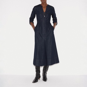 Chambray Zip Flared Dress