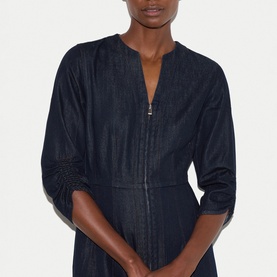 Chambray Zip Flared Dress