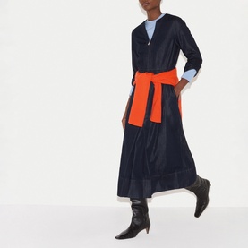 Chambray Zip Flared Dress