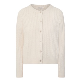 Masai Leryntha Knit Cardigan in beige with cable knit structure, round neckline, long sleeves, and button fastening