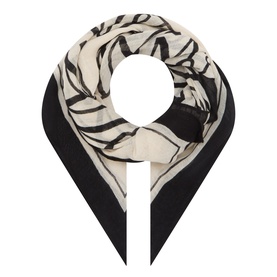Masai black scarf with abstract tiger print in cream and black, folded to show diamond shape and pointed ends
