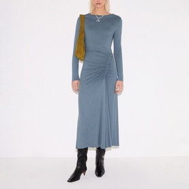 Microcrepe Cowl Ruched Flared Dress
