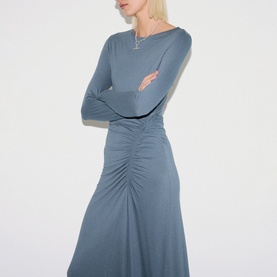 Microcrepe Cowl Ruched Flared Dress